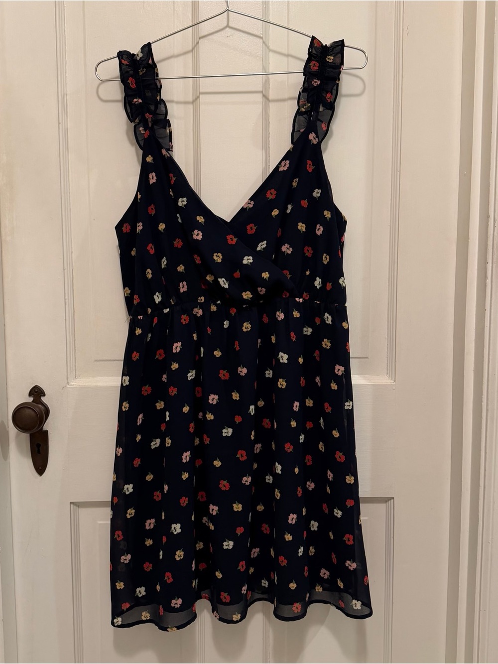 Madewell Navy Floral Ruffle Strap Dress